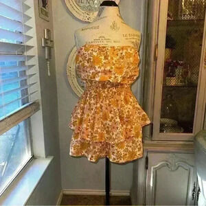 American Eagle Outfitters Floral Jumpsuit - Orange and White